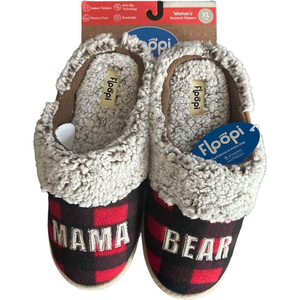 🌹Women’s Slippers XL-11-12 FLOOPI  Scuff Slippers In Red MAMA BEAR